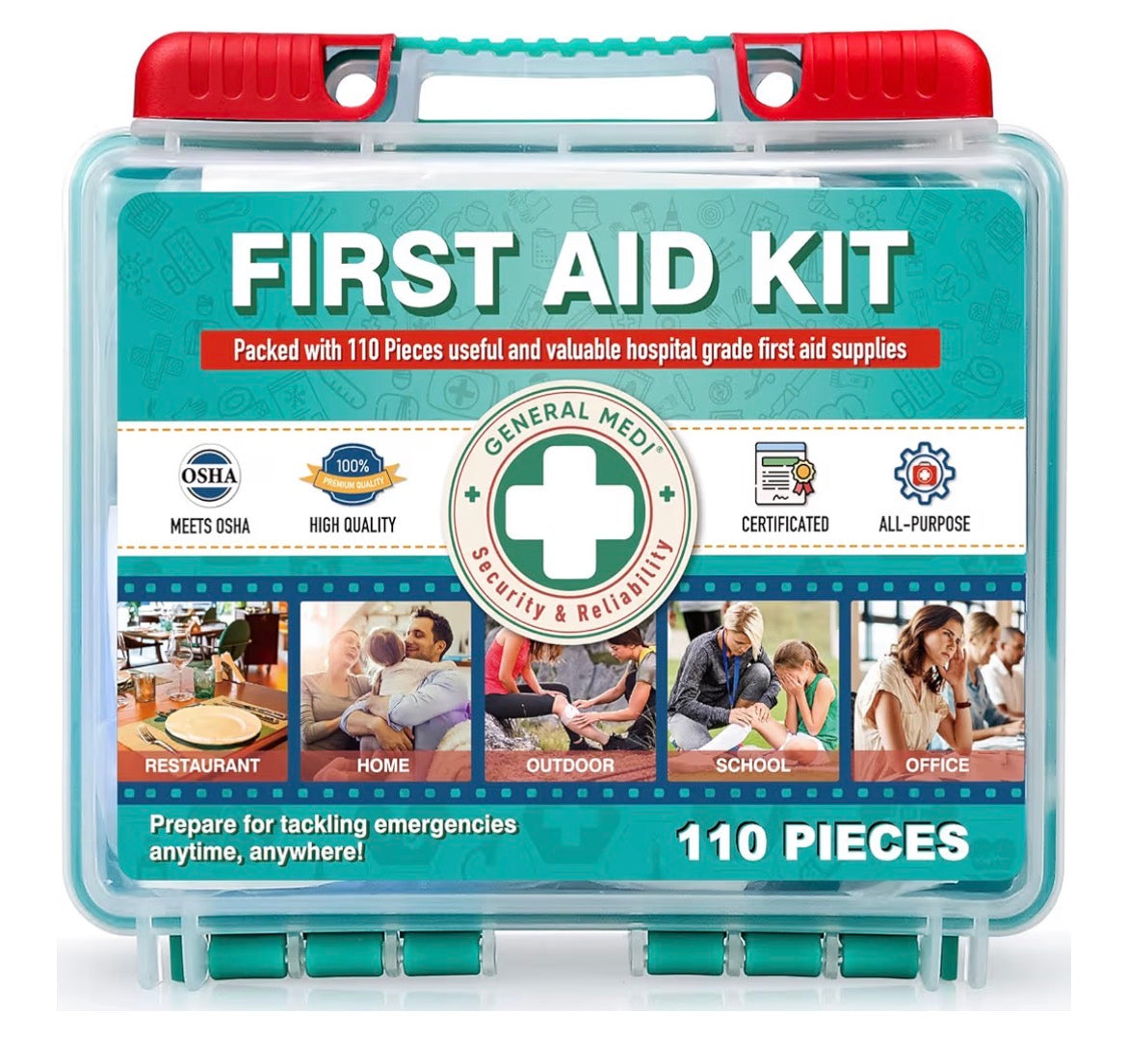 110 Piece First Aid Kit - Hard Case