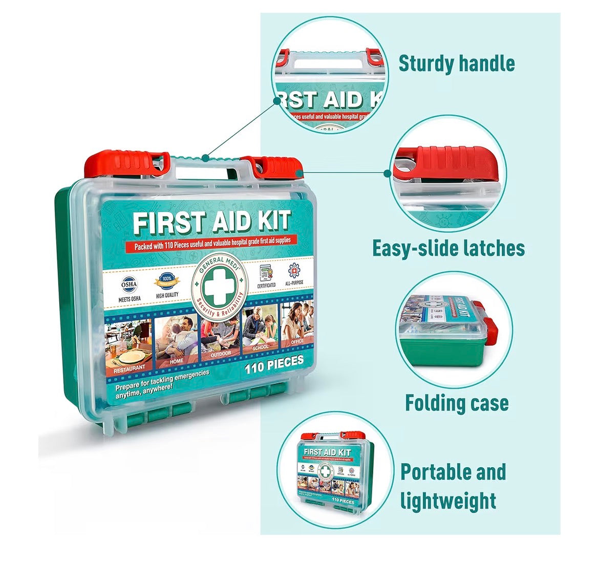 110 Piece First Aid Kit - Hard Case