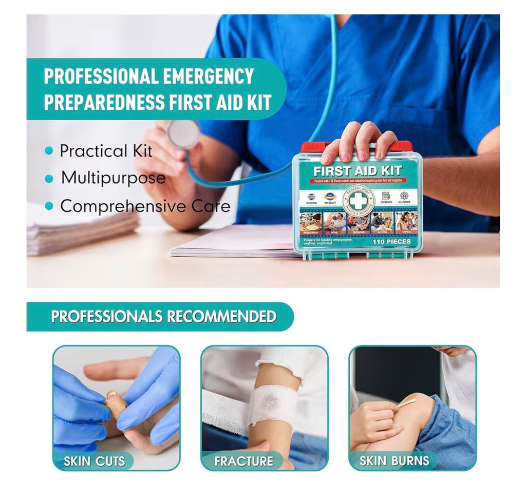 110 Piece First Aid Kit - Hard Case
