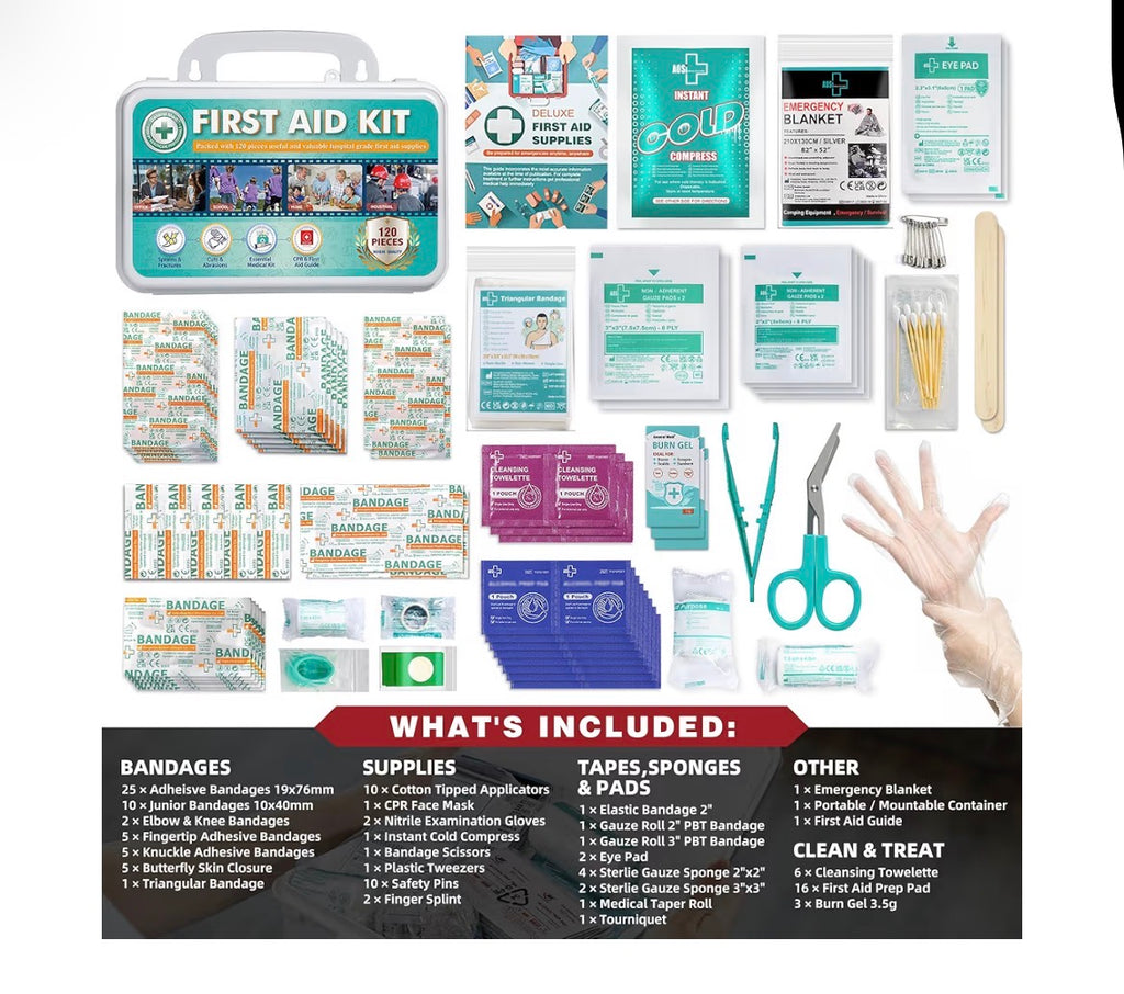 120 Piece First Aid Kit - Hard Case