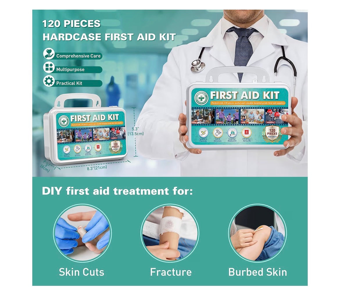 120 Piece First Aid Kit - Hard Case
