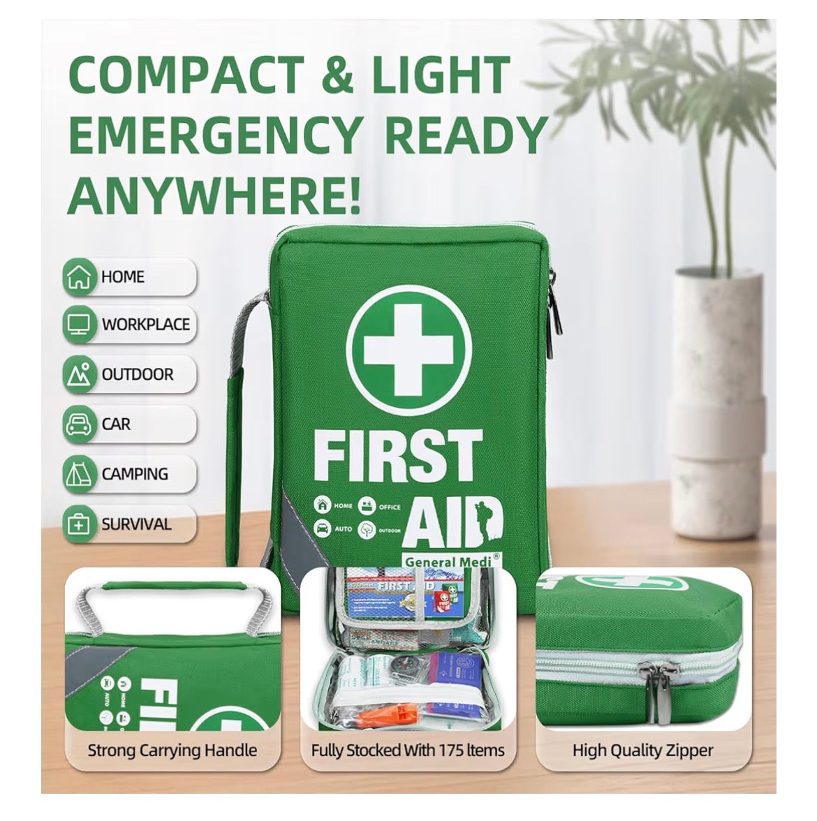 175 Piece First Aid Kit - Nylon Anti-Rip Case