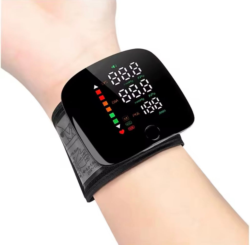 Electronic Wrist Blood Pressure Monitor with Voice Announcements - Black
