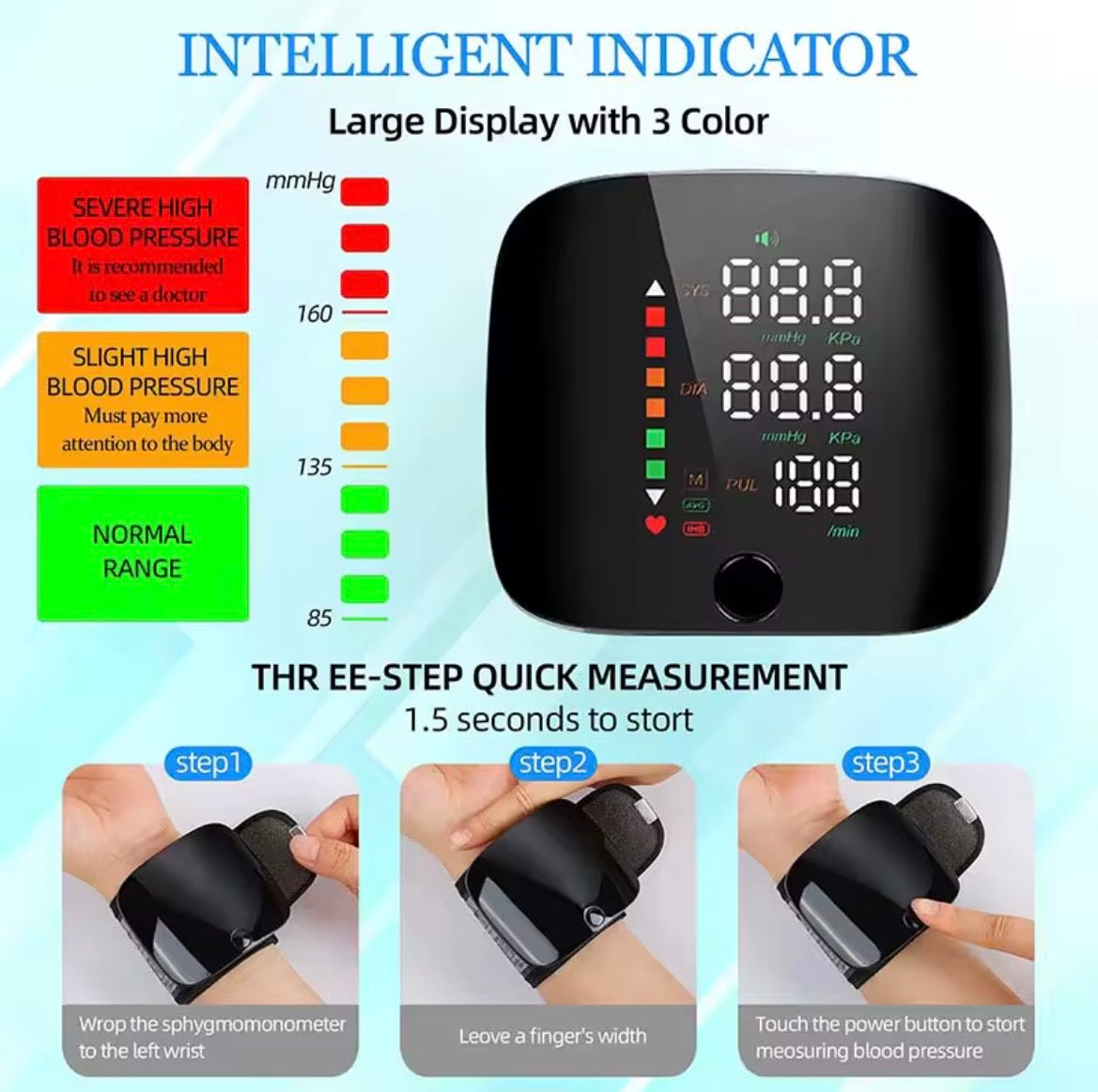 Electronic Wrist Blood Pressure Monitor with Voice Announcements - Black